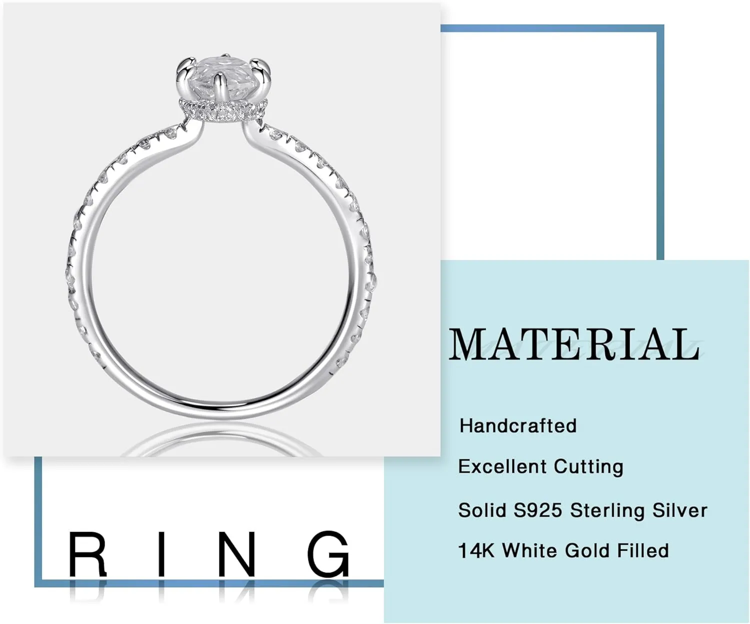 MOOSEA Marquise Moissanite Rings for Women, 1.5ct D Color VVS1 Clarity Lab Created Diamond Rings 14K White Gold Vermeil Anniversary Wedding Ring Moissanite Engagement Rings for Women Mom Wife Gifts