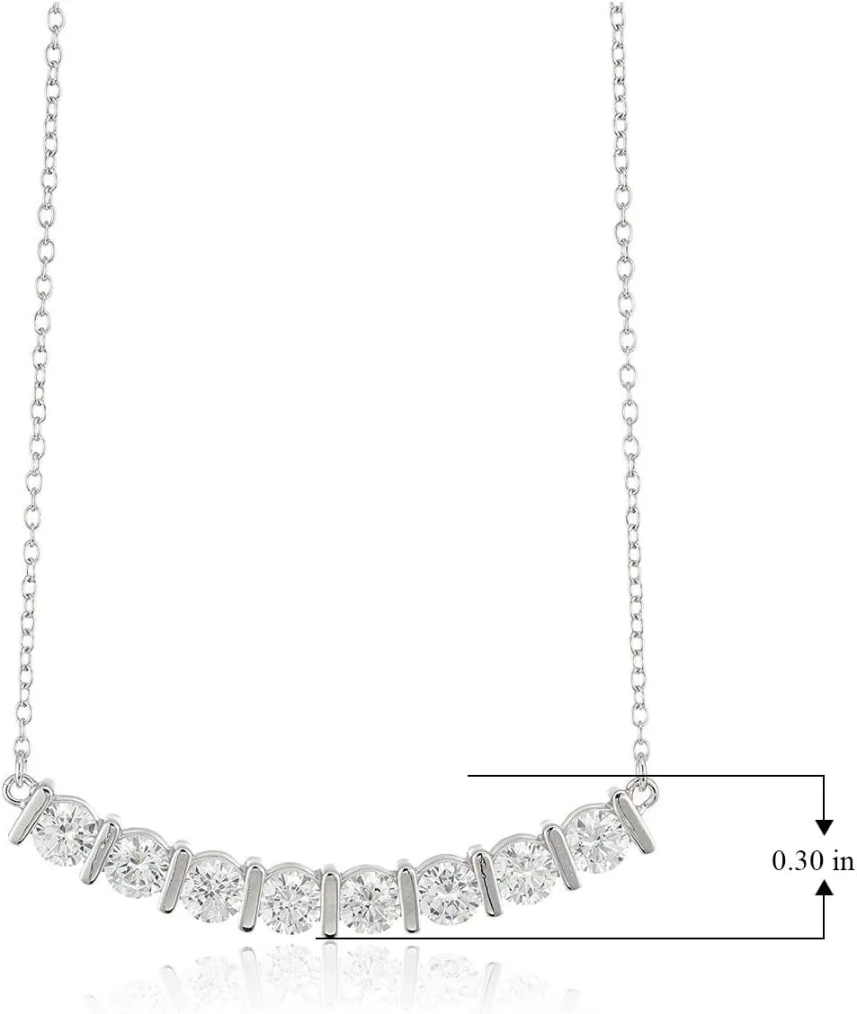 MORGAN & PAIGE .925 Sterling Silver Rhodium Plated Bar Designs Cubic Zirconia Necklace - Elegant and Dainty Sterling Silver Necklace for Women, Jewelry Gift for Her 16" with 2" Extension