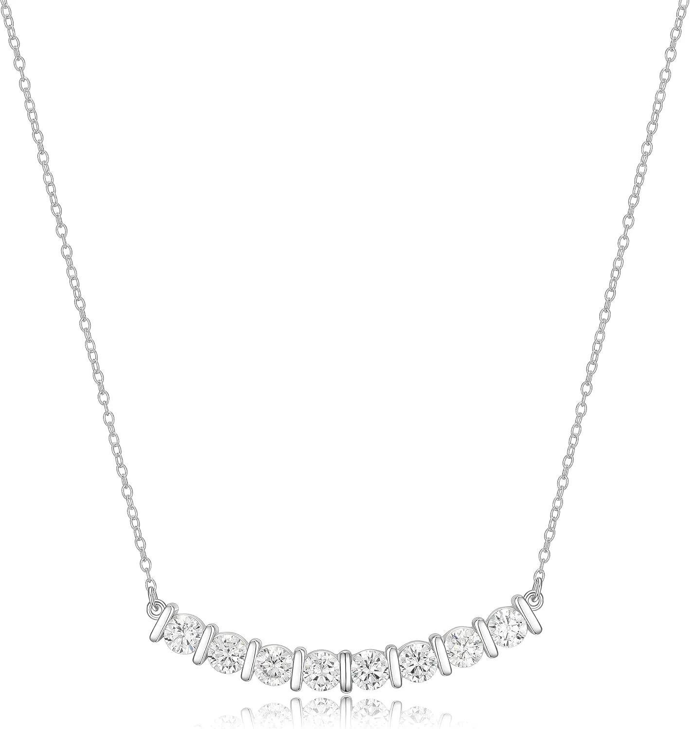 MORGAN & PAIGE .925 Sterling Silver Rhodium Plated Bar Designs Cubic Zirconia Necklace - Elegant and Dainty Sterling Silver Necklace for Women, Jewelry Gift for Her 16" with 2" Extension