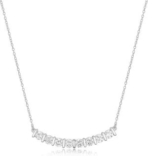 MORGAN & PAIGE .925 Sterling Silver Rhodium Plated Bar Designs Cubic Zirconia Necklace - Elegant and Dainty Sterling Silver Necklace for Women, Jewelry Gift for Her 16" with 2" Extension
