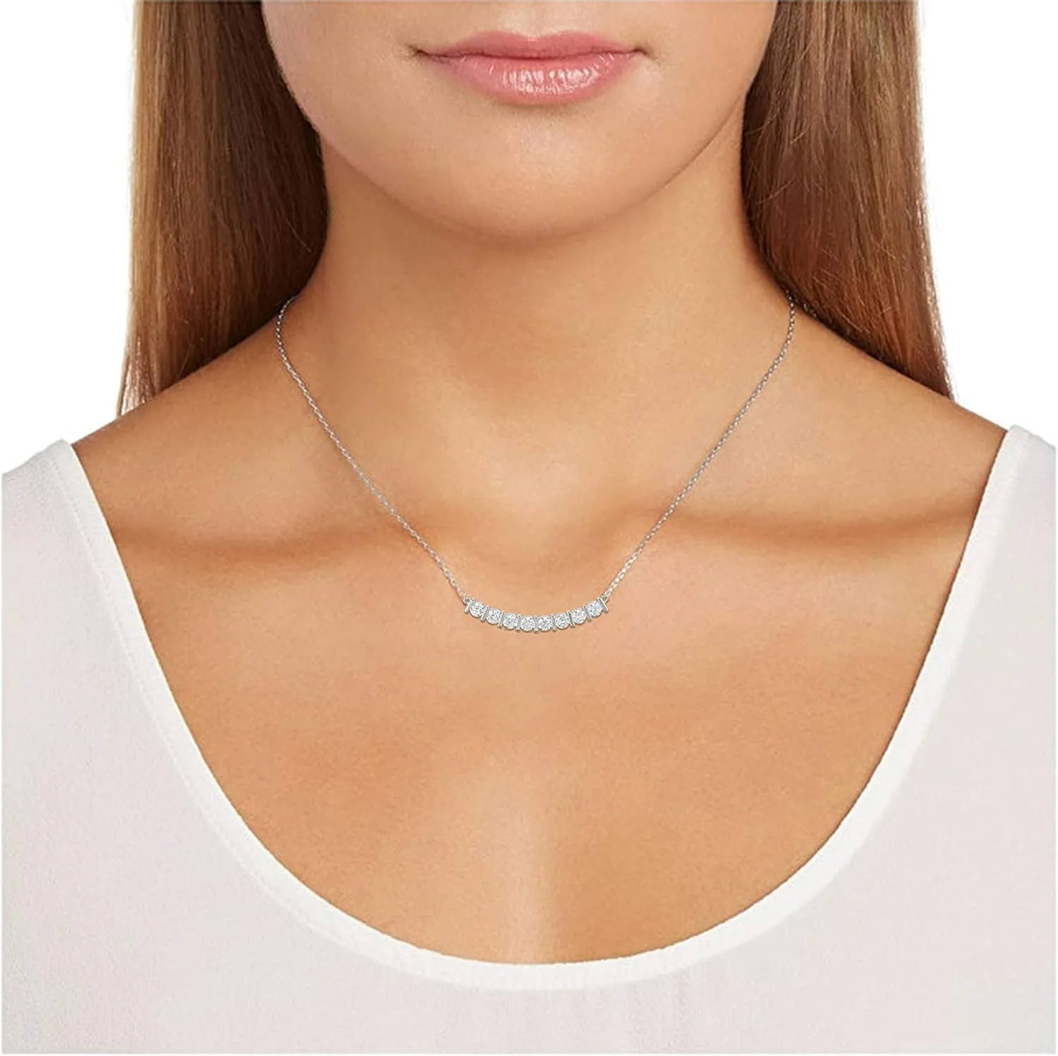 MORGAN & PAIGE .925 Sterling Silver Rhodium Plated Bar Designs Cubic Zirconia Necklace - Elegant and Dainty Sterling Silver Necklace for Women, Jewelry Gift for Her 16" with 2" Extension