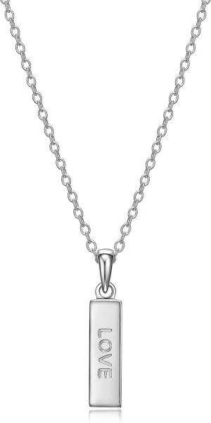 MORGAN & PAIGE .925 Sterling Silver Rhodium Plated Vertical Bar Sentiment Pendant Necklaces for Women - Lightweight and Dainty Sterling Silver Necklace for Women, Jewelry for Her 18 inch Rope Chain