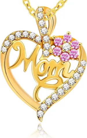 Mothers Necklace Gifts for Mom from Daughter Son, I Love You Mom Necklace Heart Pendant Rhinestone Jewelry with Box Birthday Mothers Day Gifts for Women