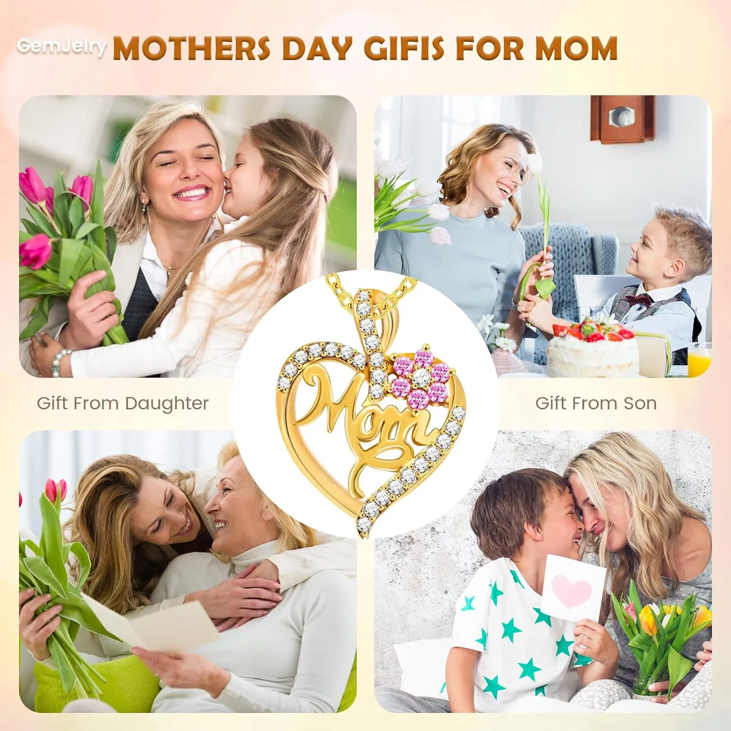 Mothers Necklace Gifts for Mom from Daughter Son, I Love You Mom Necklace Heart Pendant Rhinestone Jewelry with Box Birthday Mothers Day Gifts for Women