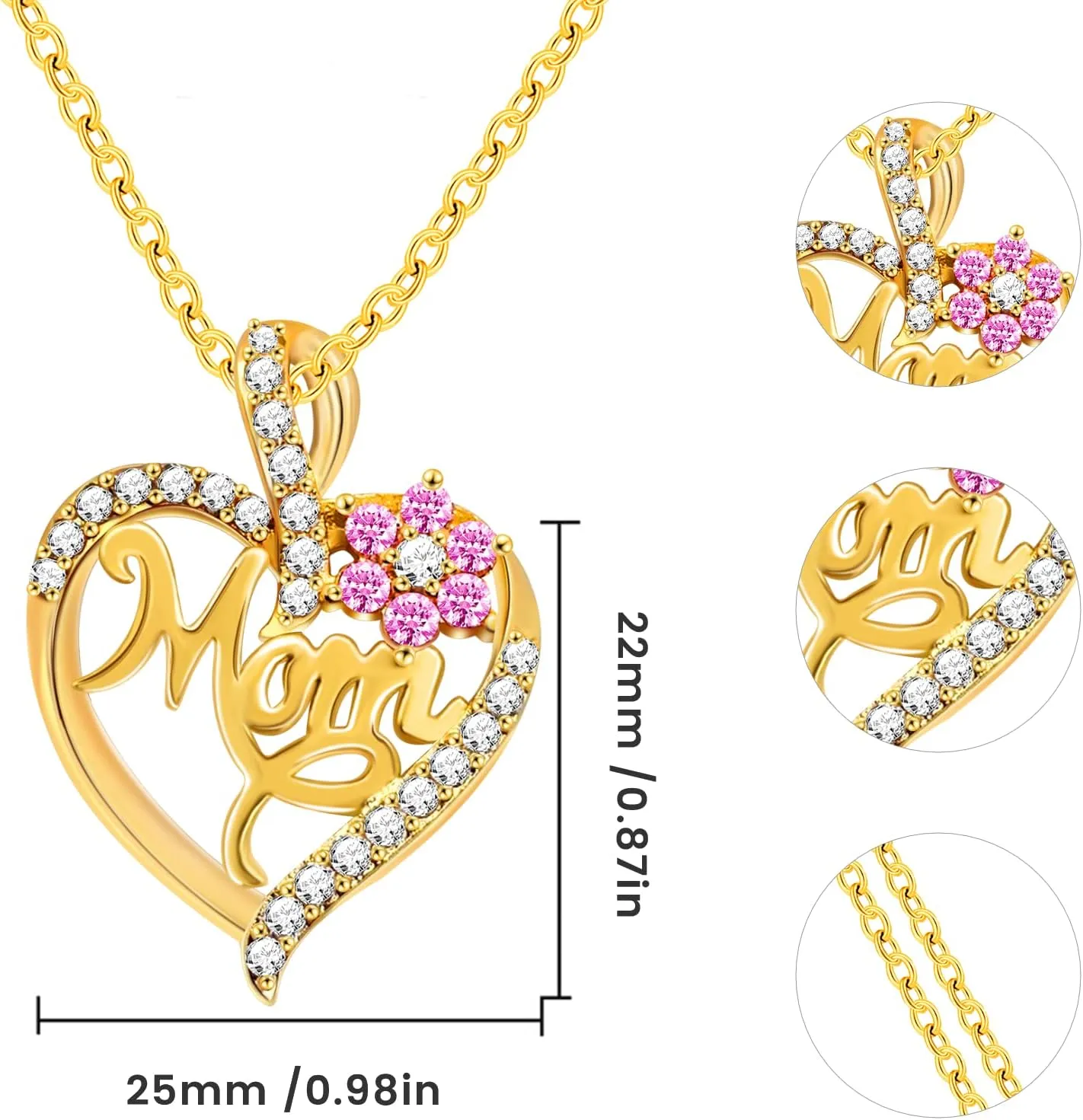 Mothers Necklace Gifts for Mom from Daughter Son, I Love You Mom Necklace Heart Pendant Rhinestone Jewelry with Box Birthday Mothers Day Gifts for Women