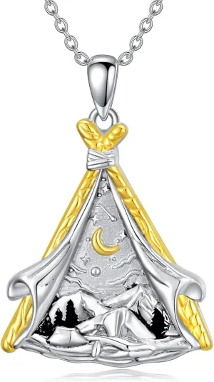 Mountain Necklace Sterling Silver Mountain Tent/Book Nature Pendant Jewelry for Hikers,Campers,Skiers,Climbers,Nature Lovers Gifts