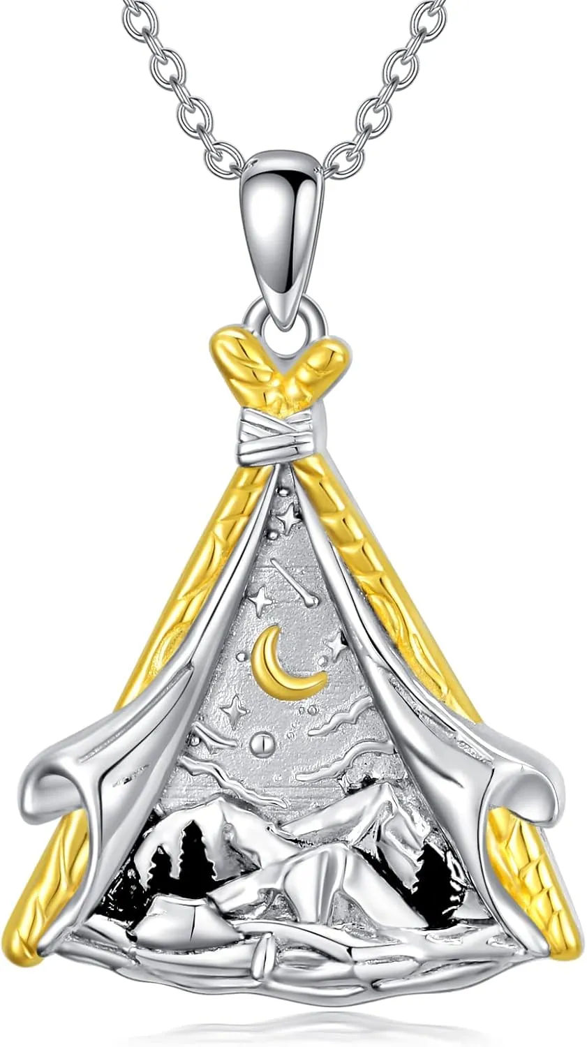 Mountain Necklace Sterling Silver Mountain Tent/Book Nature Pendant Jewelry for Hikers,Campers,Skiers,Climbers,Nature Lovers Gifts