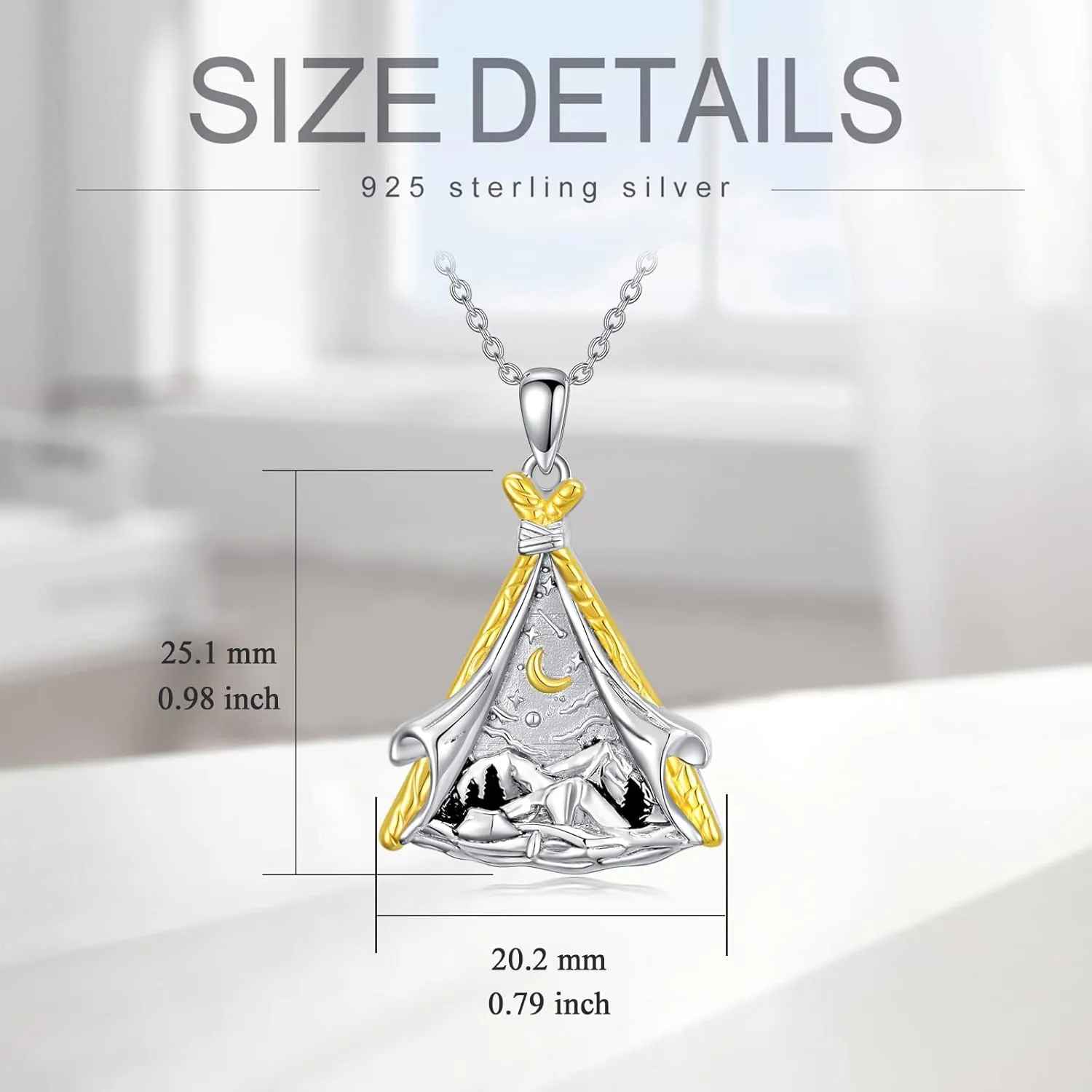 Mountain Necklace Sterling Silver Mountain Tent/Book Nature Pendant Jewelry for Hikers,Campers,Skiers,Climbers,Nature Lovers Gifts