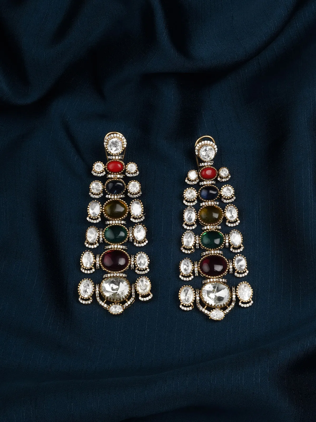 Multicolor Gold Plated Faux Polki Earrings - PK-E58M