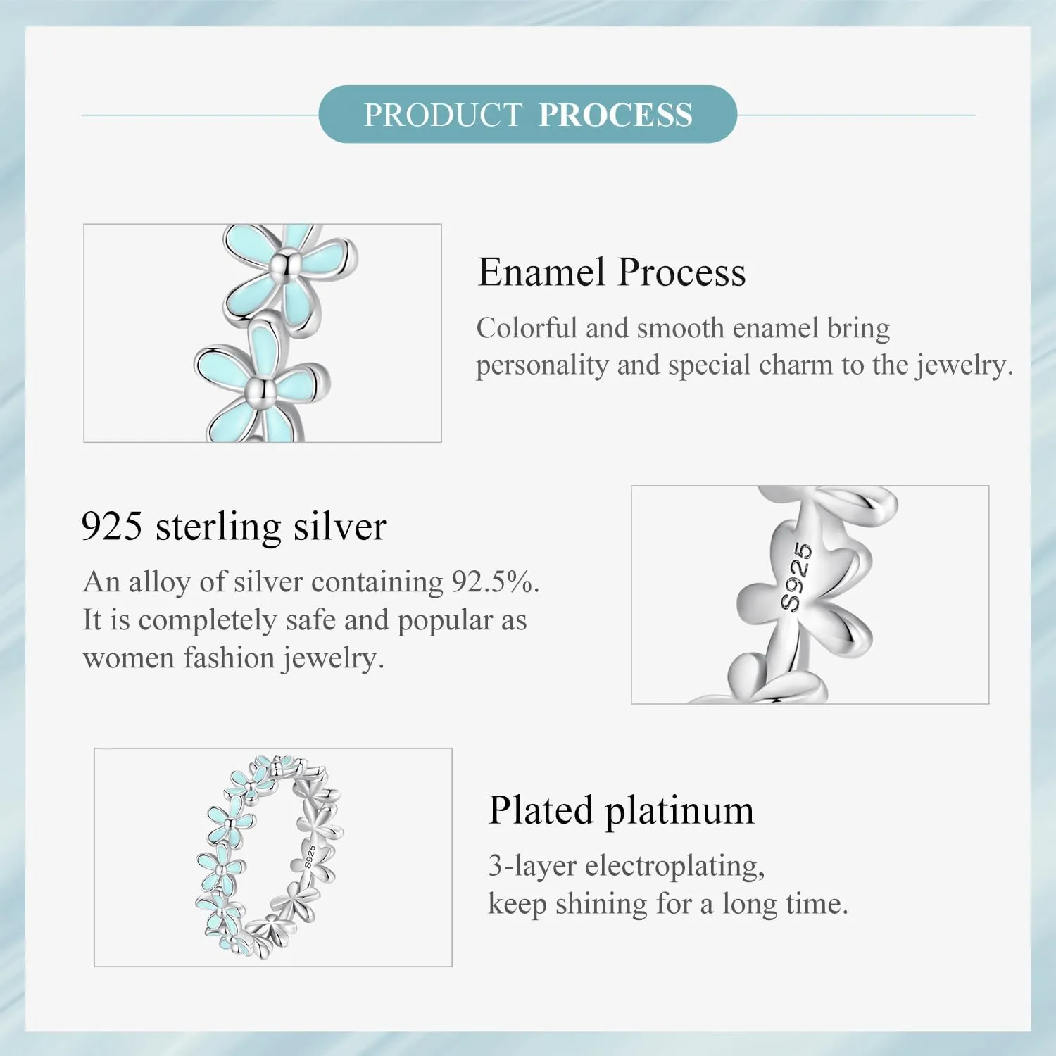 MUNDELL 925 Sterling Silver Dainty Daisy Rings Blue Flower Finger Rings for Women Stacking Promise Rings Fine Jewelry