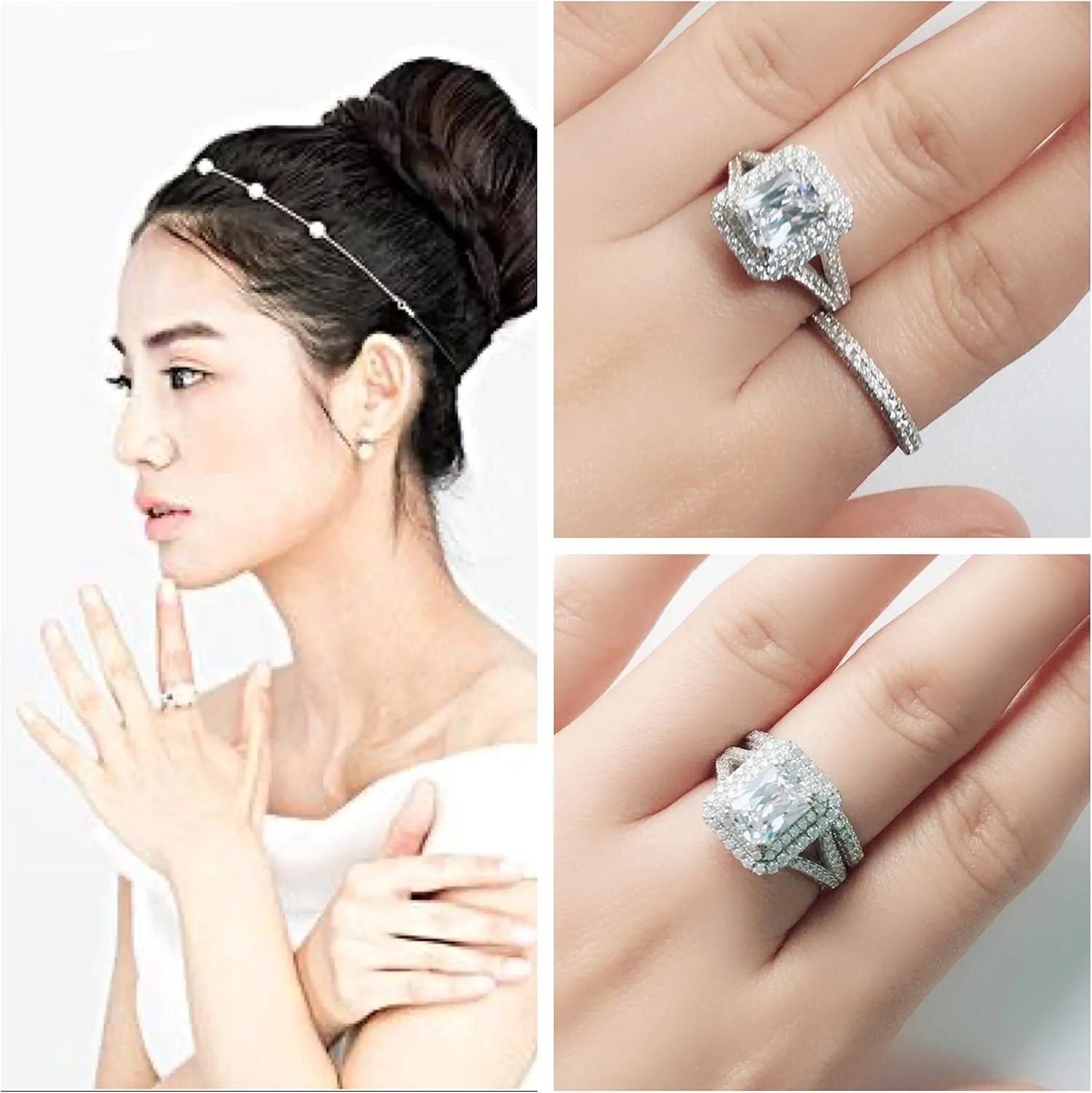 Mutian 1.75Ct Wedding Ring Engagement Ring Set, 14K Gold Plated 925 Sterling Silver Cubic Zirconia Infinite Anniversary Ring, Promise Rings for Her, Size 6-9