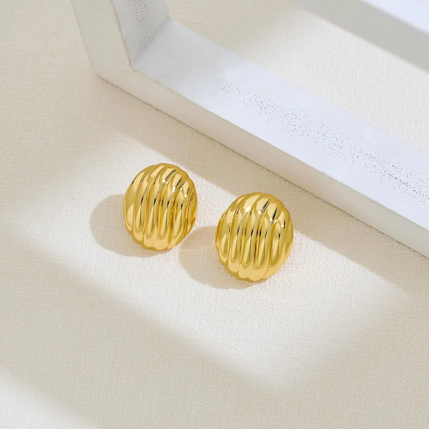 MUYAN Chunky Gold Textured Earrings for Women Trendy Minimalist Large Chunky Studs Fashion Jewelry