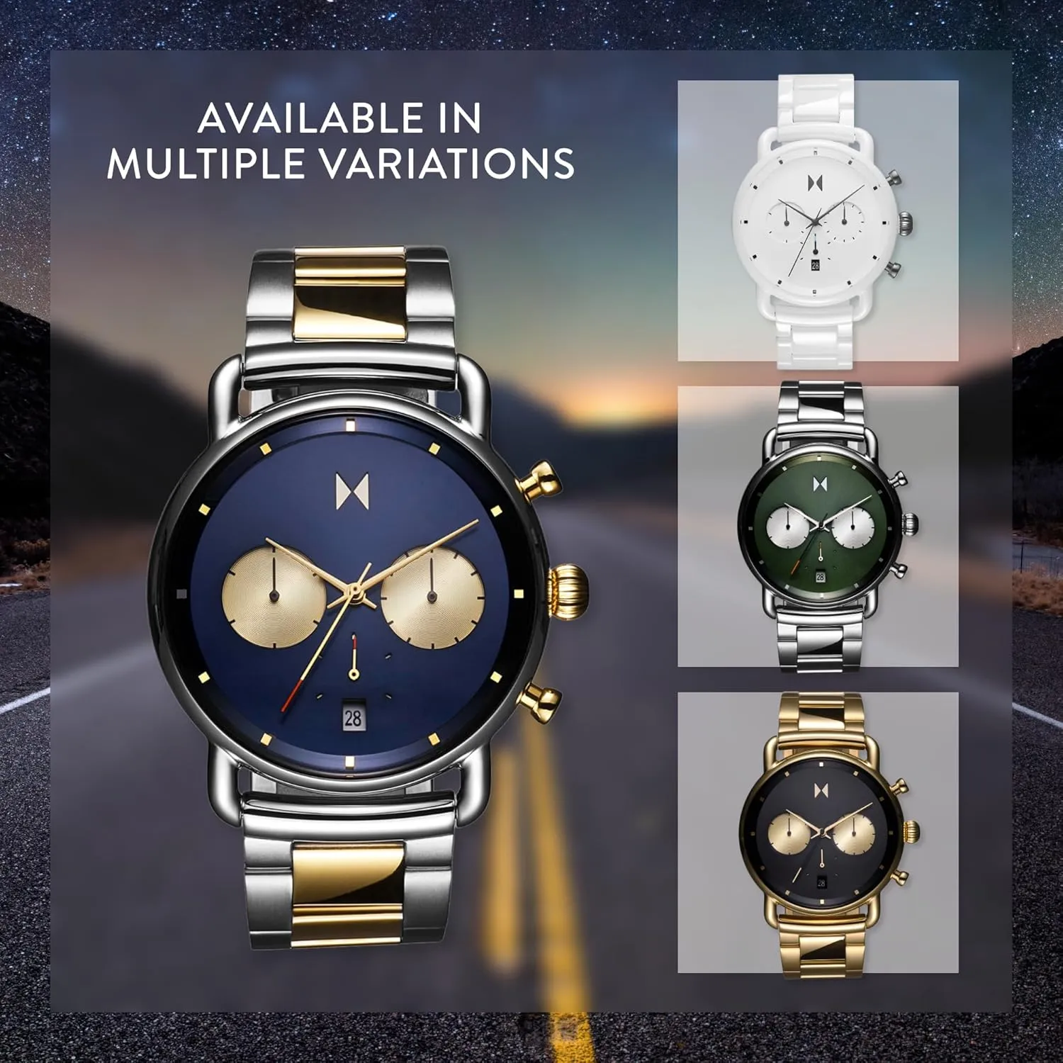 MVMT Blacktop II Analog Watch - Vintage Chronograph - Water-Resistant 5 ATM/50 Meters - Premium Minimalist Men's Watch - Stainless Steel - 42mm & 47mm