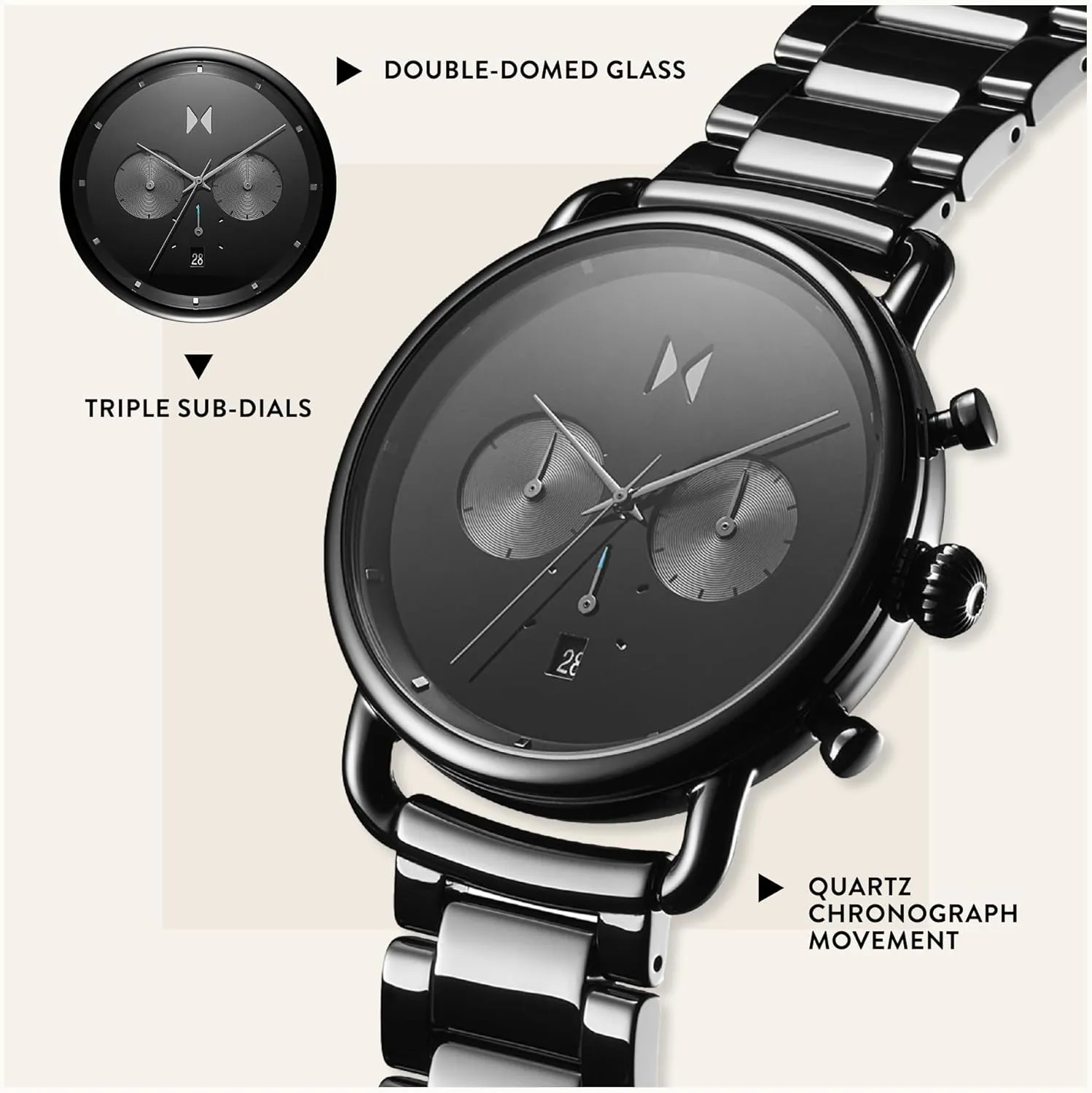 MVMT Blacktop II Analog Watch - Vintage Chronograph - Water-Resistant 5 ATM/50 Meters - Premium Minimalist Men's Watch - Stainless Steel - 42mm & 47mm