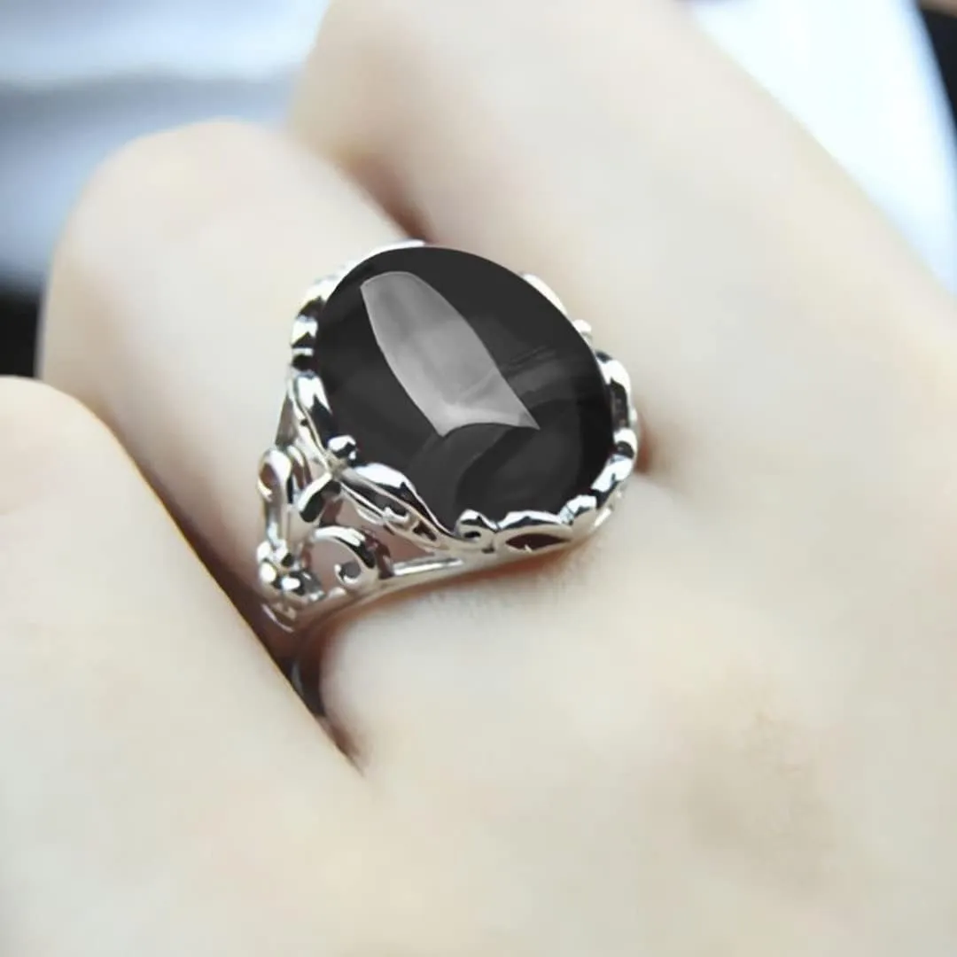 Natural Agate Onyx Stone Rings for Women,Adjustable White Gold Plated Sterling Silver Crusader Flower Fox Wedding Engagement Oval Round Gem Gemstone Birthstone Crystal Rings Jewelry