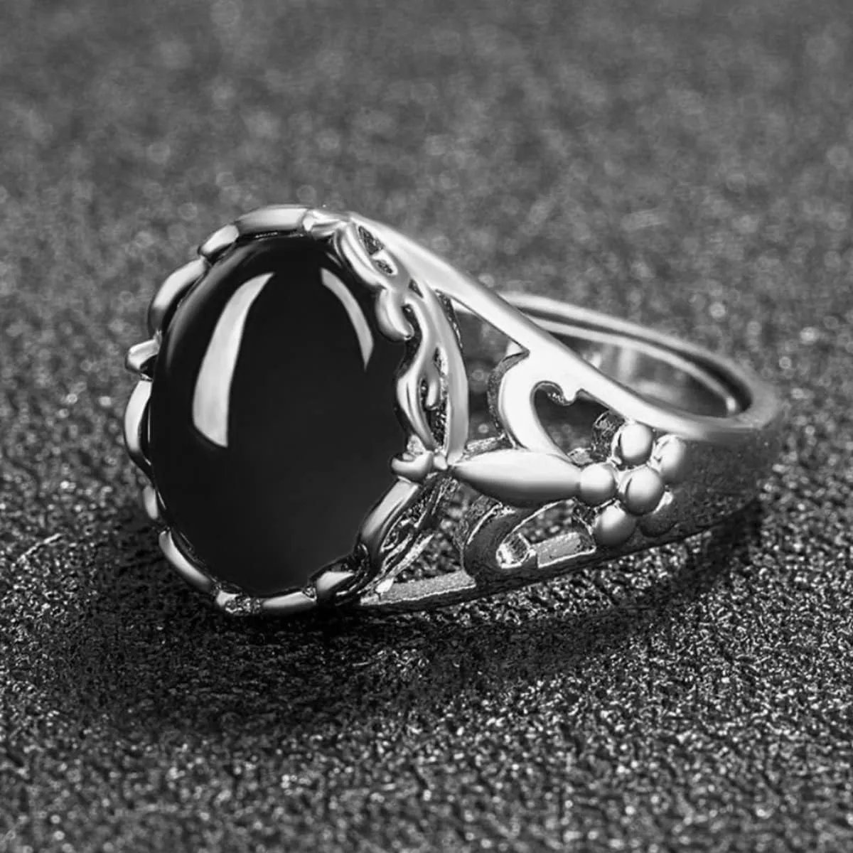 Natural Agate Onyx Stone Rings for Women,Adjustable White Gold Plated Sterling Silver Crusader Flower Fox Wedding Engagement Oval Round Gem Gemstone Birthstone Crystal Rings Jewelry