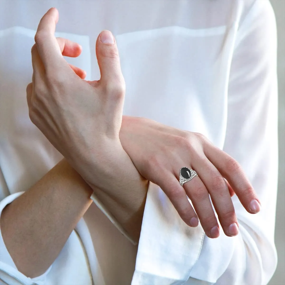 Natural Agate Onyx Stone Rings for Women,Adjustable White Gold Plated Sterling Silver Crusader Flower Fox Wedding Engagement Oval Round Gem Gemstone Birthstone Crystal Rings Jewelry