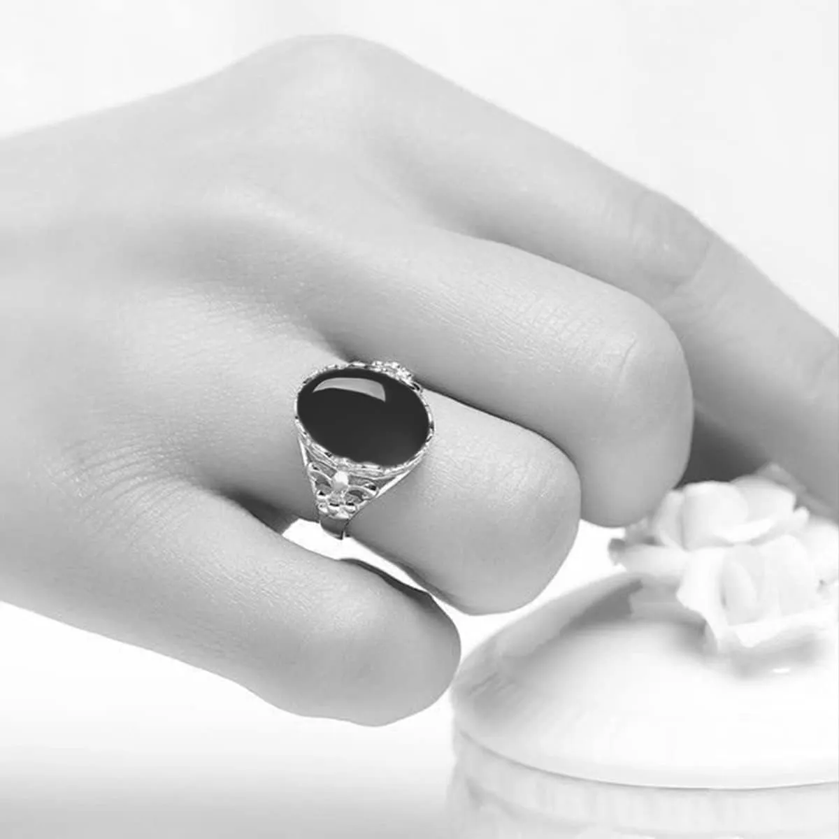 Natural Agate Onyx Stone Rings for Women,Adjustable White Gold Plated Sterling Silver Crusader Flower Fox Wedding Engagement Oval Round Gem Gemstone Birthstone Crystal Rings Jewelry