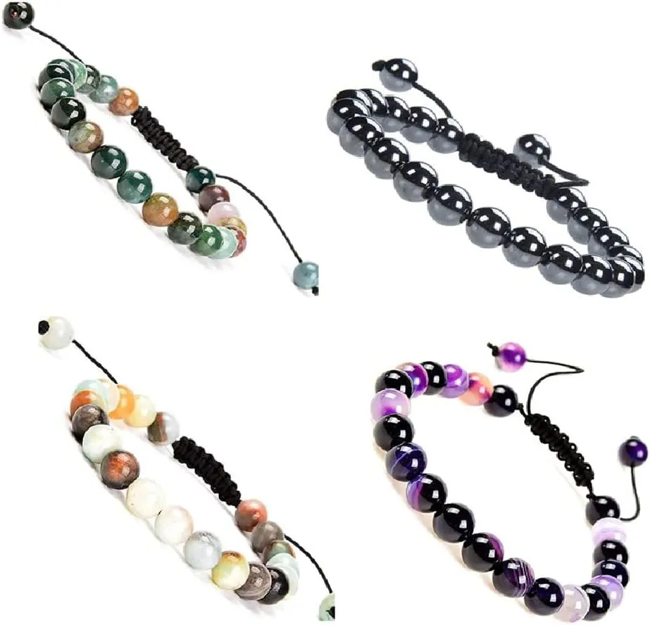 Natural Healing Power Gemstone Crystal Beads Bracelet Unisex Adjustable Macrame stretch Bracelets Tiger Eye Amazonite Amethyst Energy Power beaded Bracelets Jewelry 8mm