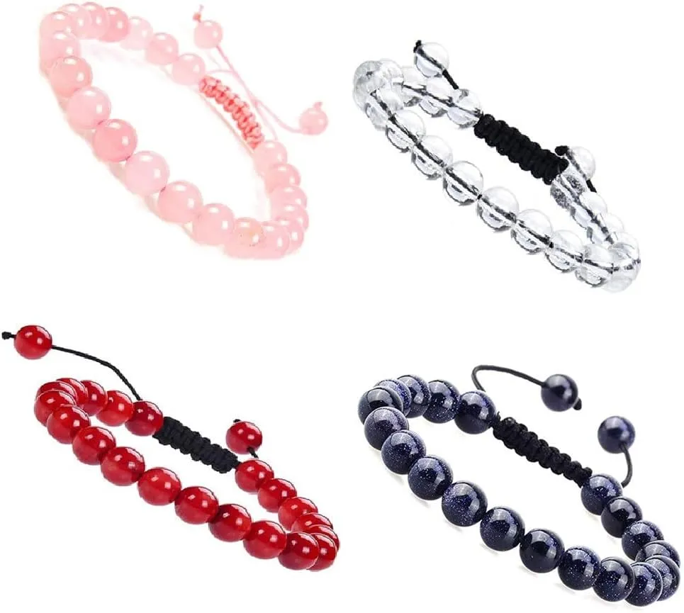 Natural Healing Power Gemstone Crystal Beads Bracelet Unisex Adjustable Macrame stretch Bracelets Tiger Eye Amazonite Amethyst Energy Power beaded Bracelets Jewelry 8mm