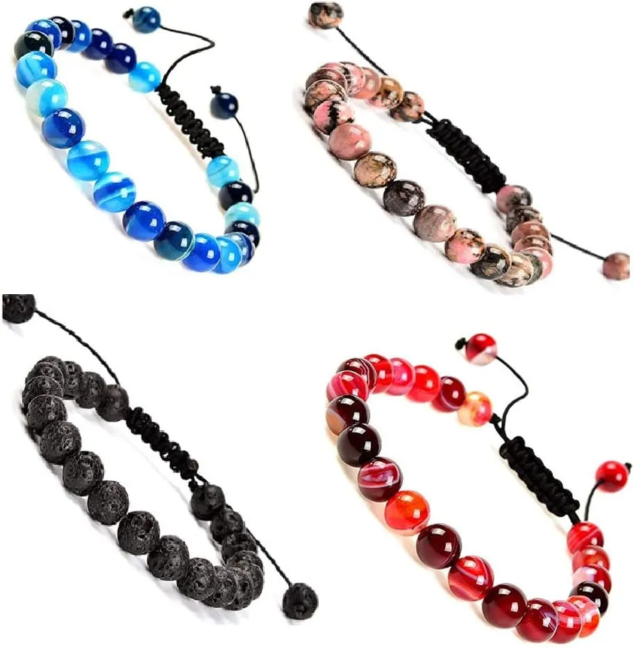 Natural Healing Power Gemstone Crystal Beads Bracelet Unisex Adjustable Macrame stretch Bracelets Tiger Eye Amazonite Amethyst Energy Power beaded Bracelets Jewelry 8mm