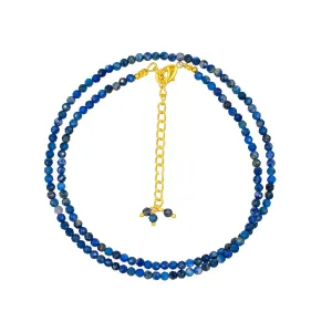 Natural Lapis Lazuli Gemstone Micro Faceted Round 2-2.5 mm Beads Dainty Choker Necklace Handmade Jewelry for Women Gold Plated Chain 18 inch, Christmas Gift (lapis Lazuli)