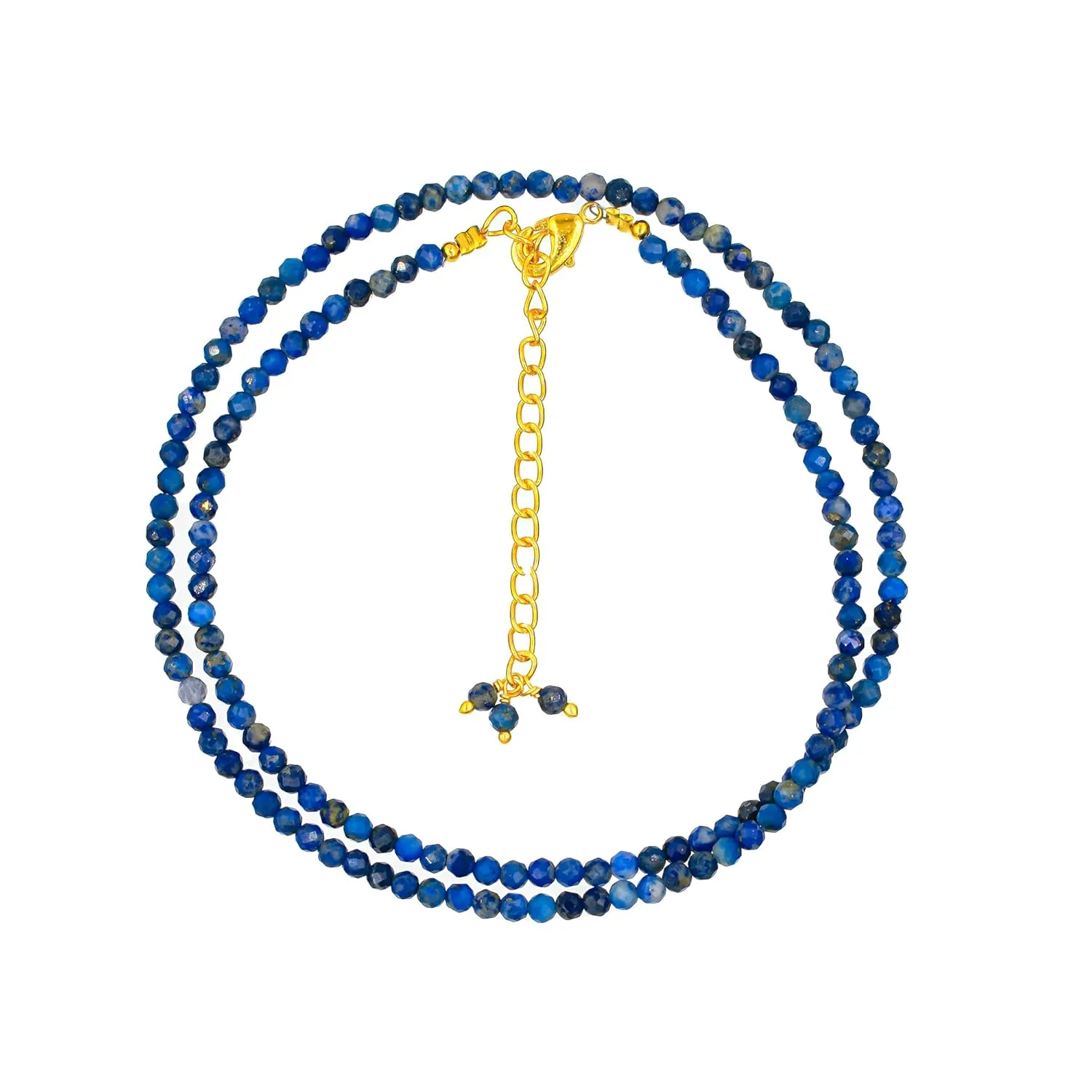 Natural Lapis Lazuli Gemstone Micro Faceted Round 2-2.5 mm Beads Dainty Choker Necklace Handmade Jewelry for Women Gold Plated Chain 18 inch, Christmas Gift (lapis Lazuli)