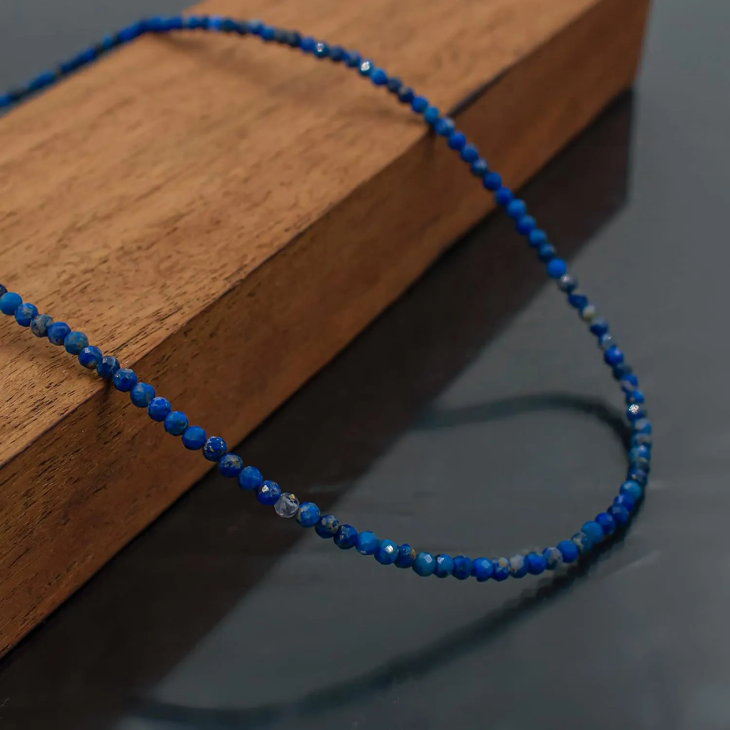 Natural Lapis Lazuli Gemstone Micro Faceted Round 2-2.5 mm Beads Dainty Choker Necklace Handmade Jewelry for Women Gold Plated Chain 18 inch, Christmas Gift (lapis Lazuli)