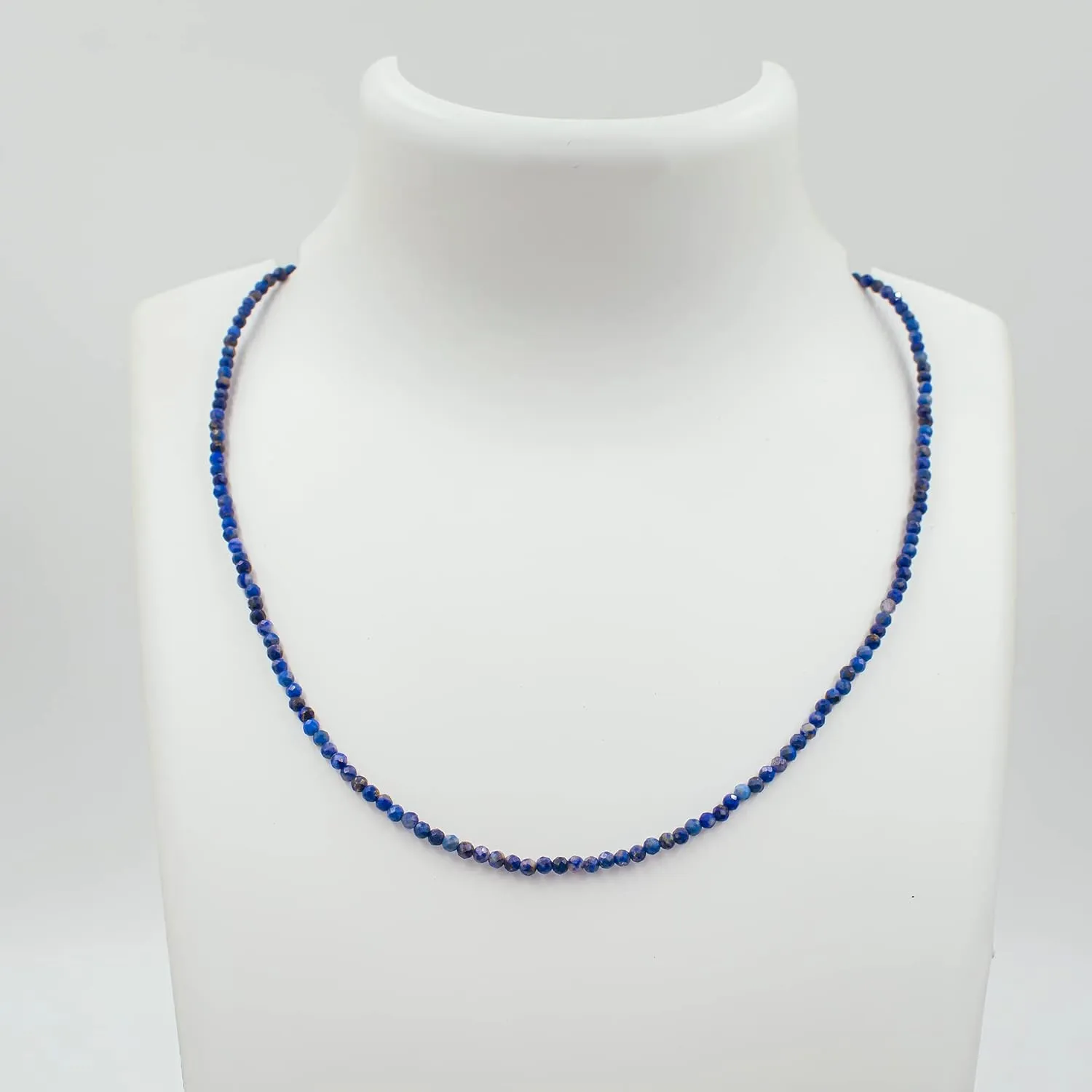 Natural Lapis Lazuli Gemstone Micro Faceted Round 2-2.5 mm Beads Dainty Choker Necklace Handmade Jewelry for Women Gold Plated Chain 18 inch, Christmas Gift (lapis Lazuli)