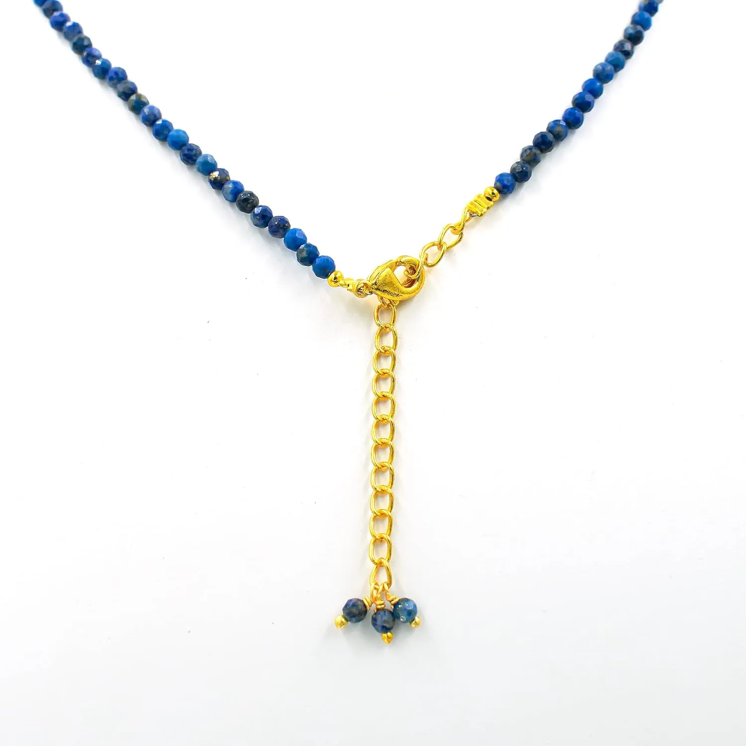 Natural Lapis Lazuli Gemstone Micro Faceted Round 2-2.5 mm Beads Dainty Choker Necklace Handmade Jewelry for Women Gold Plated Chain 18 inch, Christmas Gift (lapis Lazuli)