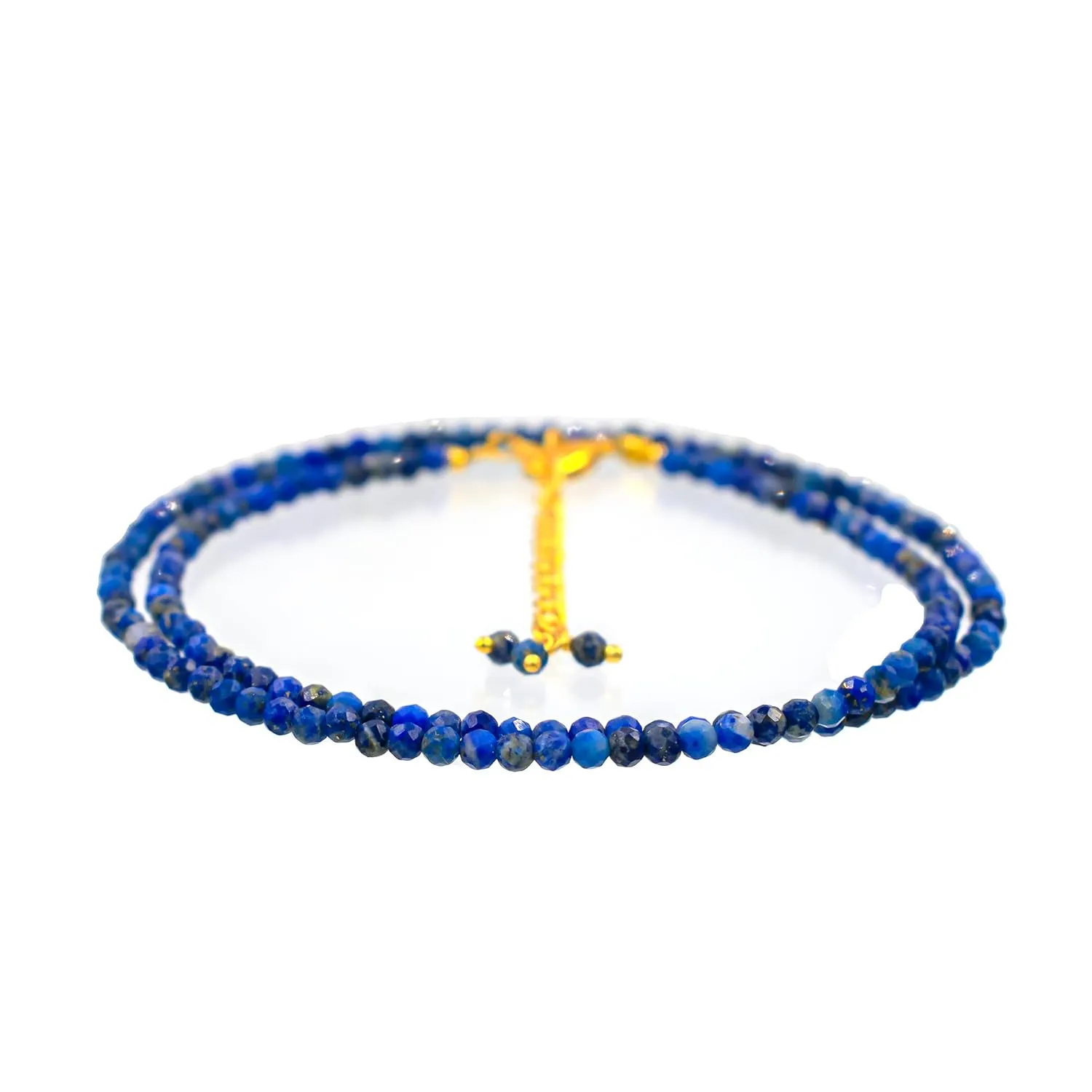 Natural Lapis Lazuli Gemstone Micro Faceted Round 2-2.5 mm Beads Dainty Choker Necklace Handmade Jewelry for Women Gold Plated Chain 18 inch, Christmas Gift (lapis Lazuli)