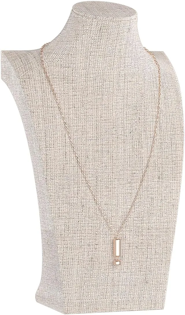 Necklace Bust Display Stand, Bust Necklace Holder, Pendant Chain Organizer for Women (Yellow Linen, S 1PCS)
