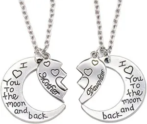 Necklace for Women,2Pcs I Love You to The Moon and Back Mother Daughter Heart Necklace Pendant Gift - Silver
