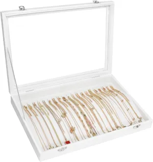 Necklace Organizer Box Premium 20 Hooks Velvet Necklace Display Jewelry Tray with Transparent Lid Jewelry Necklace Display Box for Necklace Pendants Suitable for Women and Girls (Ivory)