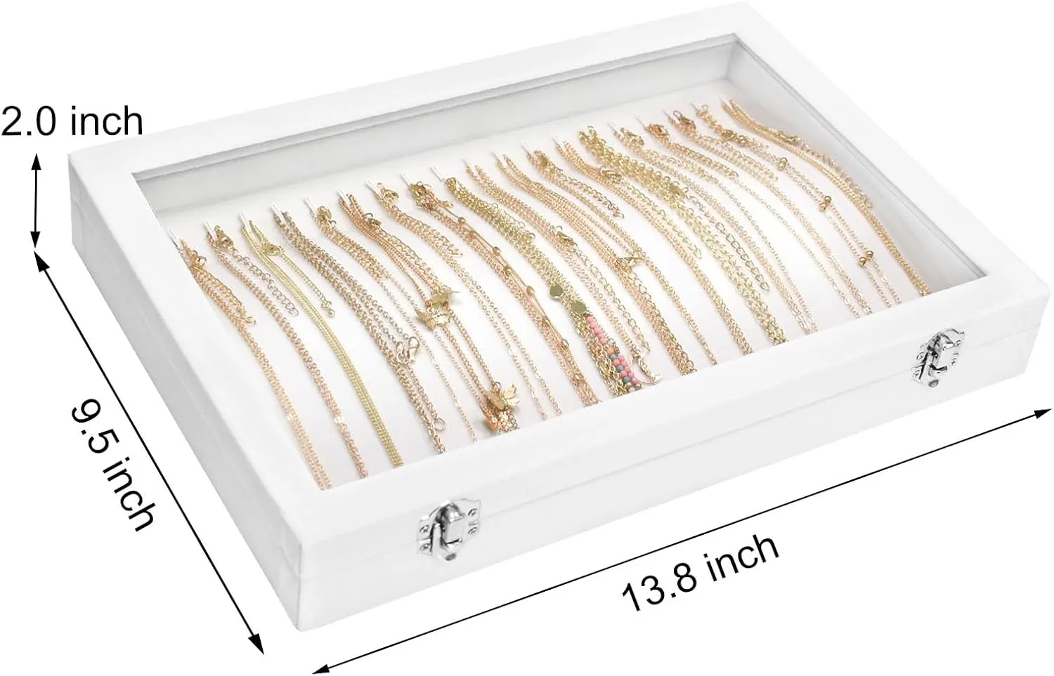 Necklace Organizer Box Premium 20 Hooks Velvet Necklace Display Jewelry Tray with Transparent Lid Jewelry Necklace Display Box for Necklace Pendants Suitable for Women and Girls (Ivory)
