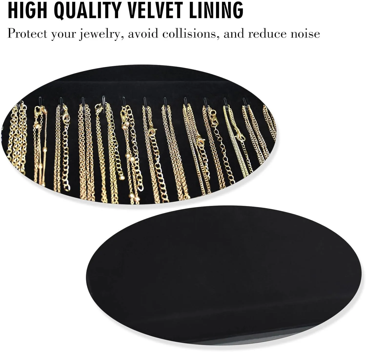 Necklace Organizer Box with Clear Lid Velvet Tray for Jewelry Storage Display Case, 20 Hooks Glass Top Drawer Insert Necklaces Pendants Dustproof Necklace Jewelry Box Organizer & Tray (Black)