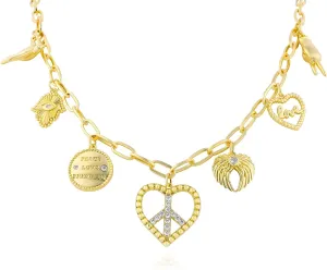 NEKOL Peace Sign Heart Charm Necklace for Women, Vintage Hippie Style Peace Sign Hamsa Angel Wings LOVE Heart Peace Dove Anti War Necklace Retro Boho Party Dressing Accessories Jewelry Gifts