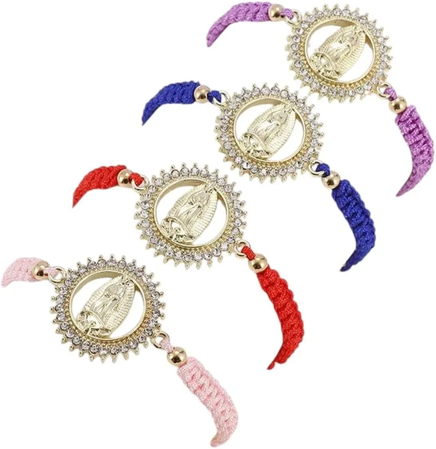 New 2025 Exquisite Colorful Rope Braided Virgin Mary Bracelet Adjustable Cross Catholic Prayer Wrap Bracelet Women's Religious With For You Jewelry Fashion Accessories Creative Gift