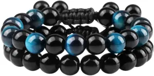 New 2026 Fashion Men Bracelet Set Natural Black Obsidian Tiger Eye Bead Bracelets Couples Prayer Bangles Women Soul Jewelry Gifts Trendy Accessories Creative Gift