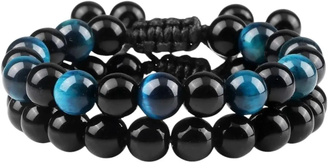 New 2026 Fashion Men Bracelet Set Natural Black Obsidian Tiger Eye Bead Bracelets Couples Prayer Bangles Women Soul Jewelry Gifts Trendy Accessories Creative Gift