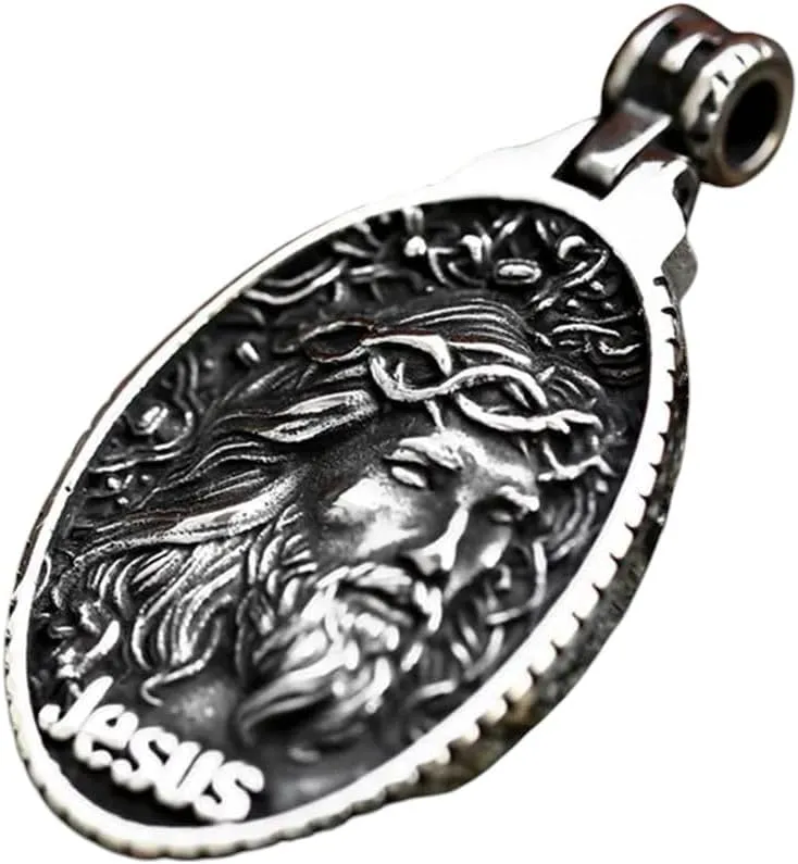 New For Trendy 2025 Christian Jesus Pendant Oval Shape Exquisite Vintage Men's Necklace Crown Of Thons Jesus Jewelry Gift Jewelry Fashion Accessories Creative Gift