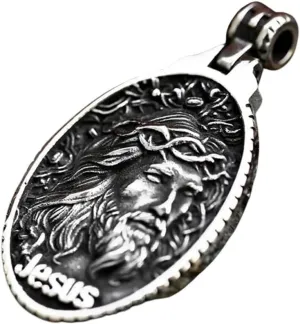 New For Trendy 2025 Christian Jesus Pendant Oval Shape Exquisite Vintage Men's Necklace Crown Of Thons Jesus Jewelry Gift Jewelry Fashion Accessories Creative Gift