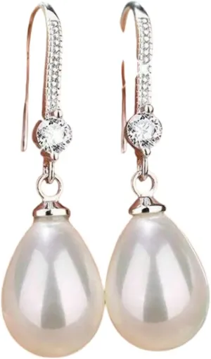 New For Trendy 2025 Exquisite Fashion Silver Color Water Imitation Pearls Drop Earrings For Women Red Green Round Imitation Pearls Earrings Jewelry Fashion Accessories Creative Gift