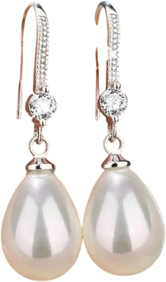 New For Trendy 2025 Exquisite Fashion Silver Color Water Imitation Pearls Drop Earrings For Women Red Green Round Imitation Pearls Earrings Jewelry Fashion Accessories Creative Gift