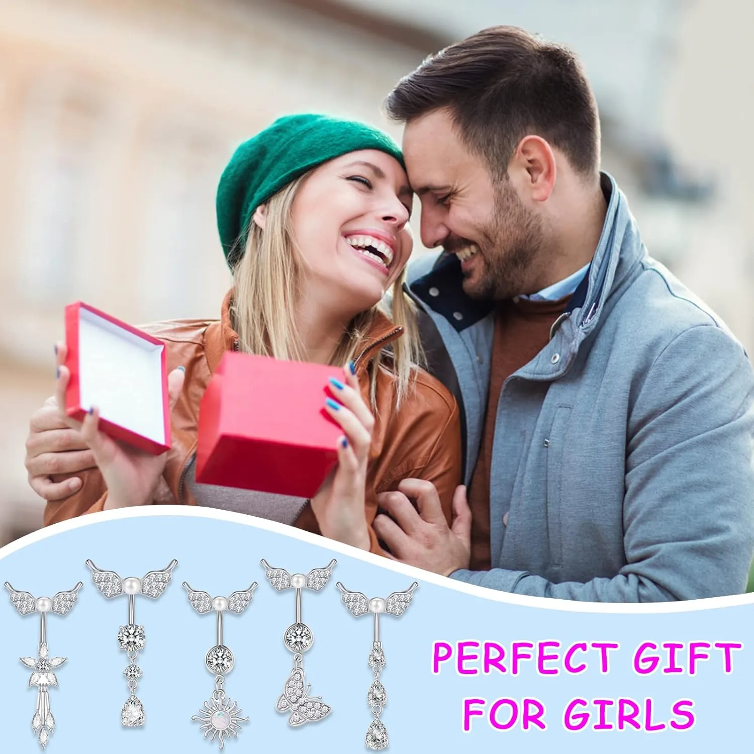 NEWITIN 10 Pieces 14G Belly Button Rings for Women Navel Ring Body Piercing Jewelry Set 316L Surgical Steel Inlaid Cubic Zirconia Belly Dangle Rings for Women