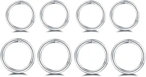 NewZenro 8Pcs Surgical Stainless Steel 16G Sleeper Cartilage Daith Tiny Small Hoop Earrings Mini Septum Hinged Clicker Nose Ring for Women Men Helix Tragus Piercings 8mm 10mm Set Silver