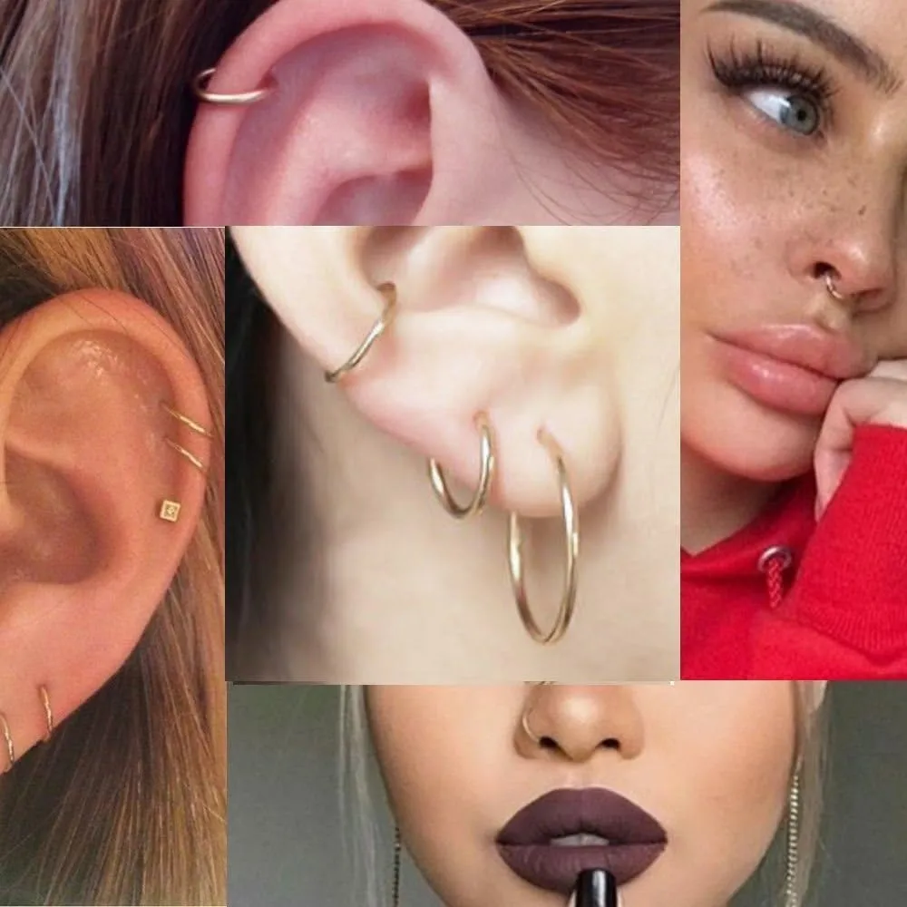 NewZenro 8Pcs Surgical Stainless Steel 16G Sleeper Cartilage Daith Tiny Small Hoop Earrings Mini Septum Hinged Clicker Nose Ring for Women Men Helix Tragus Piercings 8mm 10mm Set Silver