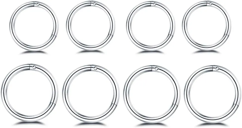 NewZenro 8Pcs Surgical Stainless Steel 16G Sleeper Cartilage Daith Tiny Small Hoop Earrings Mini Septum Hinged Clicker Nose Ring for Women Men Helix Tragus Piercings 8mm 10mm Set Silver