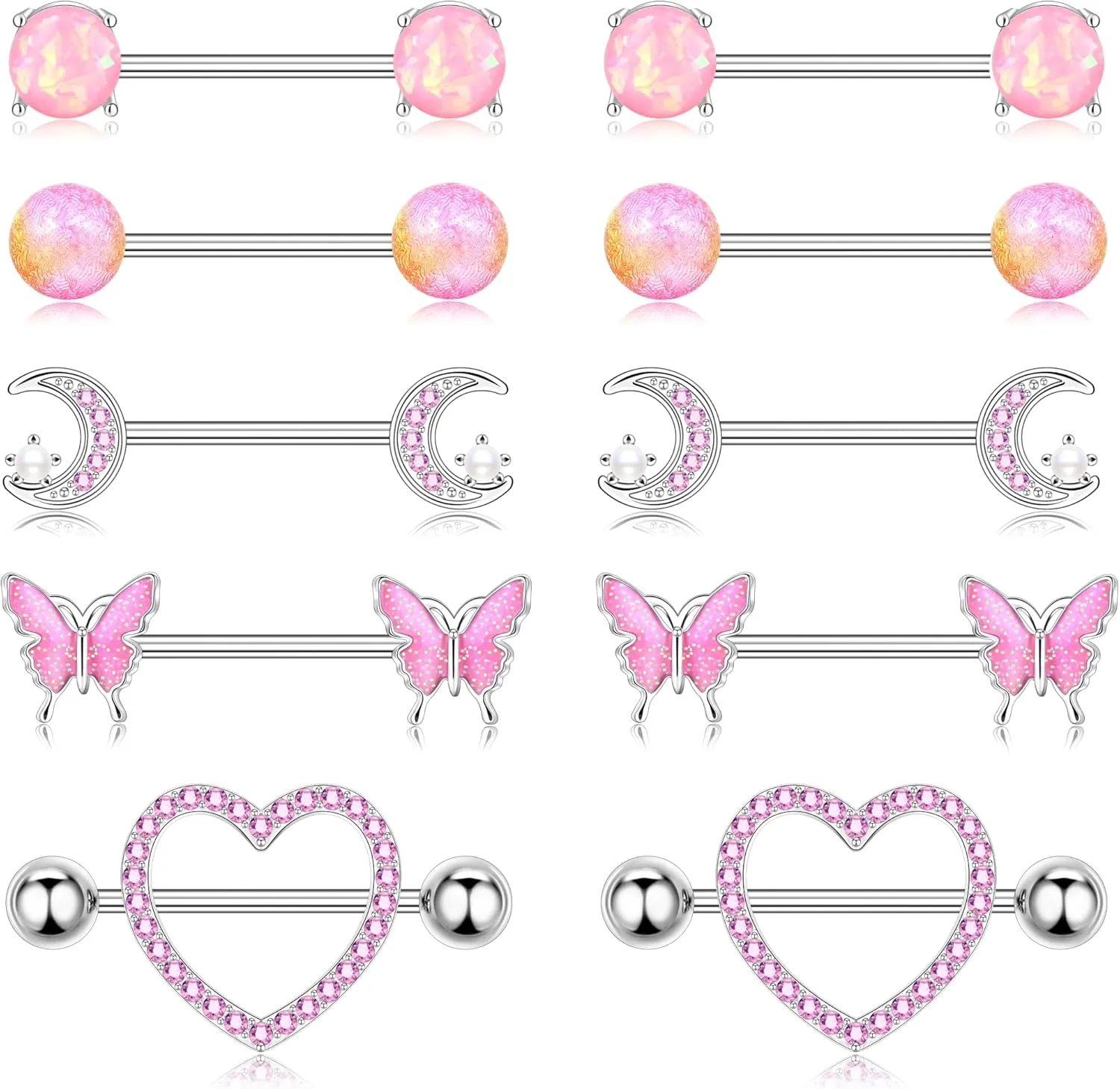 Nipple Rings Surgical Steel Nipple Piercing Jewelry 14g for Women with Cute Heart Buttertly Moon Elements