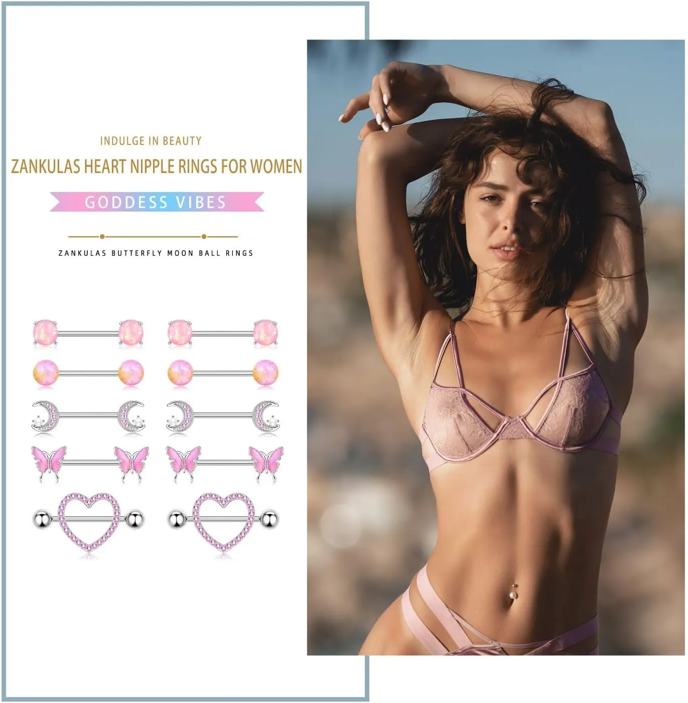 Nipple Rings Surgical Steel Nipple Piercing Jewelry 14g for Women with Cute Heart Buttertly Moon Elements